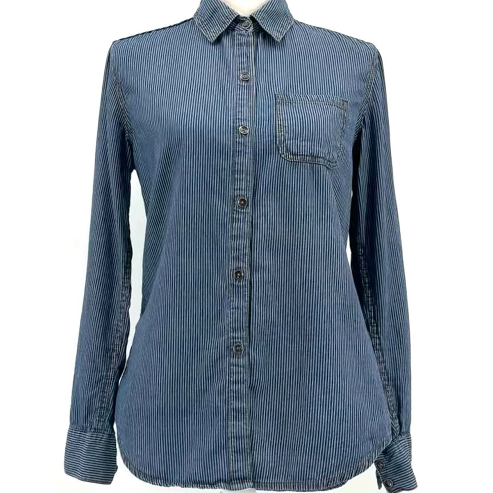 SEVEN7 Railroad Striped Denim Button Down Shirt